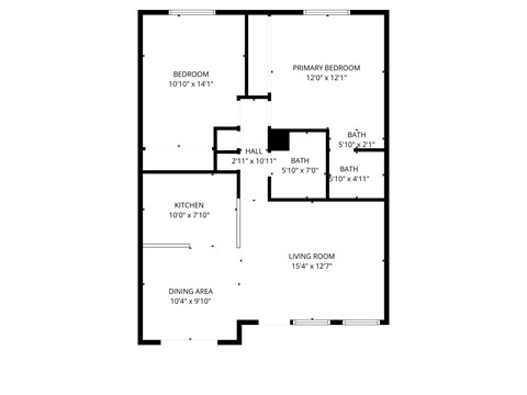 Floor plan for 2 beds, 2 baths